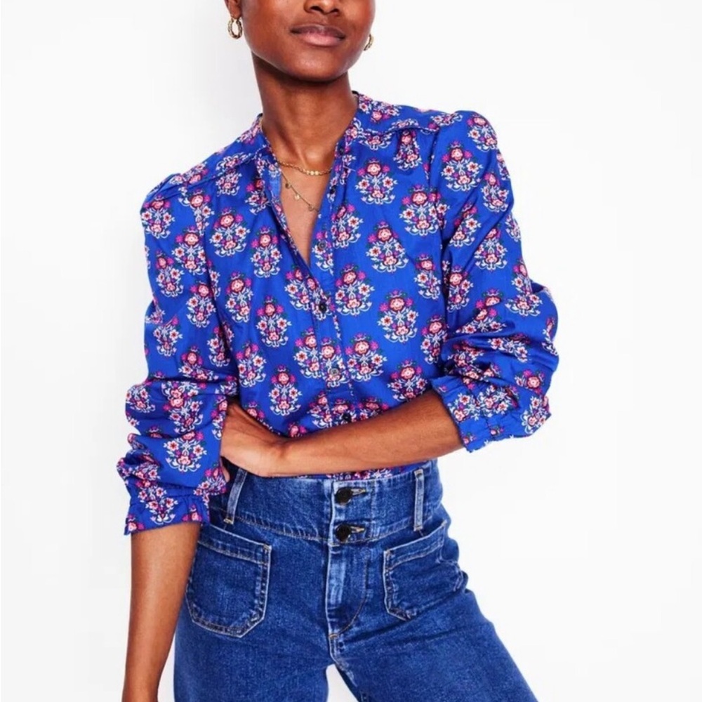 Boden Arabella Cotton Blouse-Bright Blue, Wildflower Stamp